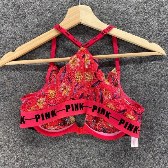 Victoria's Secret Bralette Bra Women 34C Red Floral Lace Underwired Opaque - Picture 2 of 4